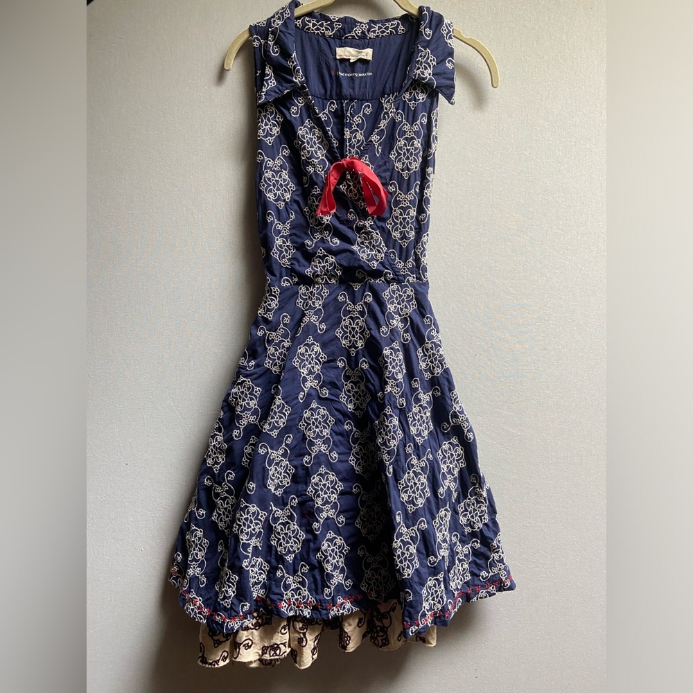 Odd Molly Anthropologie embroidered sleeveless belted cotton dress Sz 0